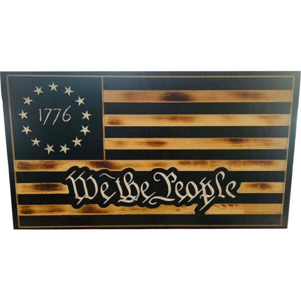 Wooden American Flag, Black, "We The People"